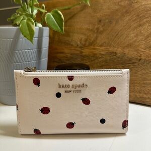NWT Kate Spade Small Slim Bifold Wallet Lady Bug Dots